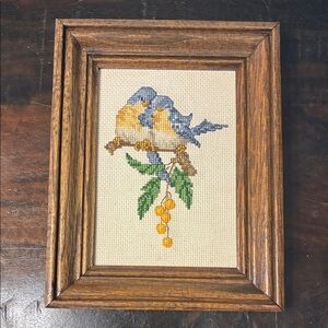 Handcrafted Bird cross stitch in Wooden Frame